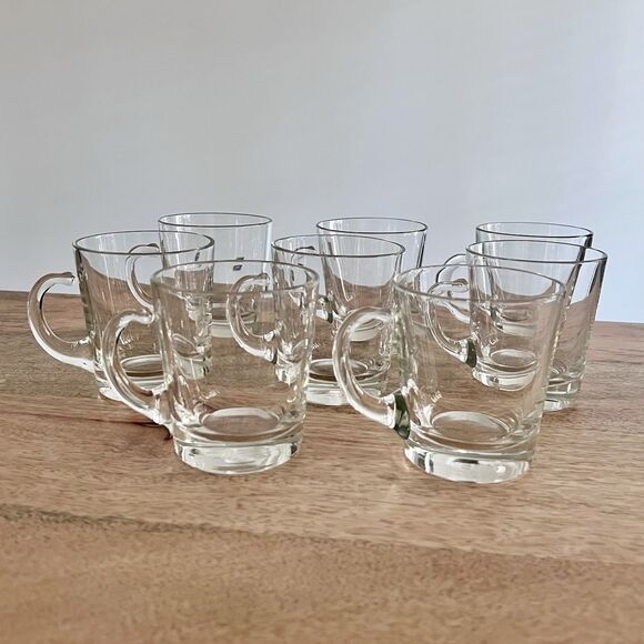 Hand Blown Clear Glass Coffee Espresso Punch Mugs Set of 8 Vintage 4oz, 3.25” H - Picture 1 of 7